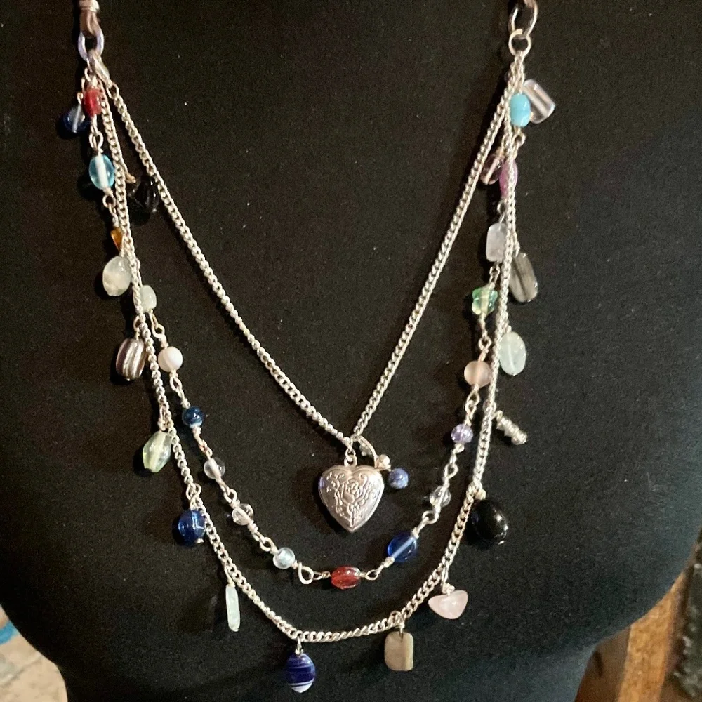 Apostle Creation Striking Multi-Strand Authentic Gems with Silver Heart Pendant - Picture 1 of 4